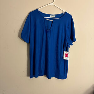 Women's Bobbie Brooks Top Size 3X Blue Neck Bar Trim Super Soft